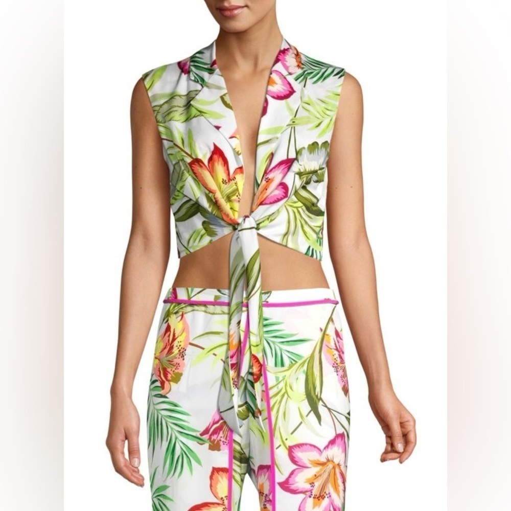 LE SUPERBE Skyline Floral Tie-Front Blouse Foliage Leaf Print 2PC Set Size 6 - Picture 3 of 10